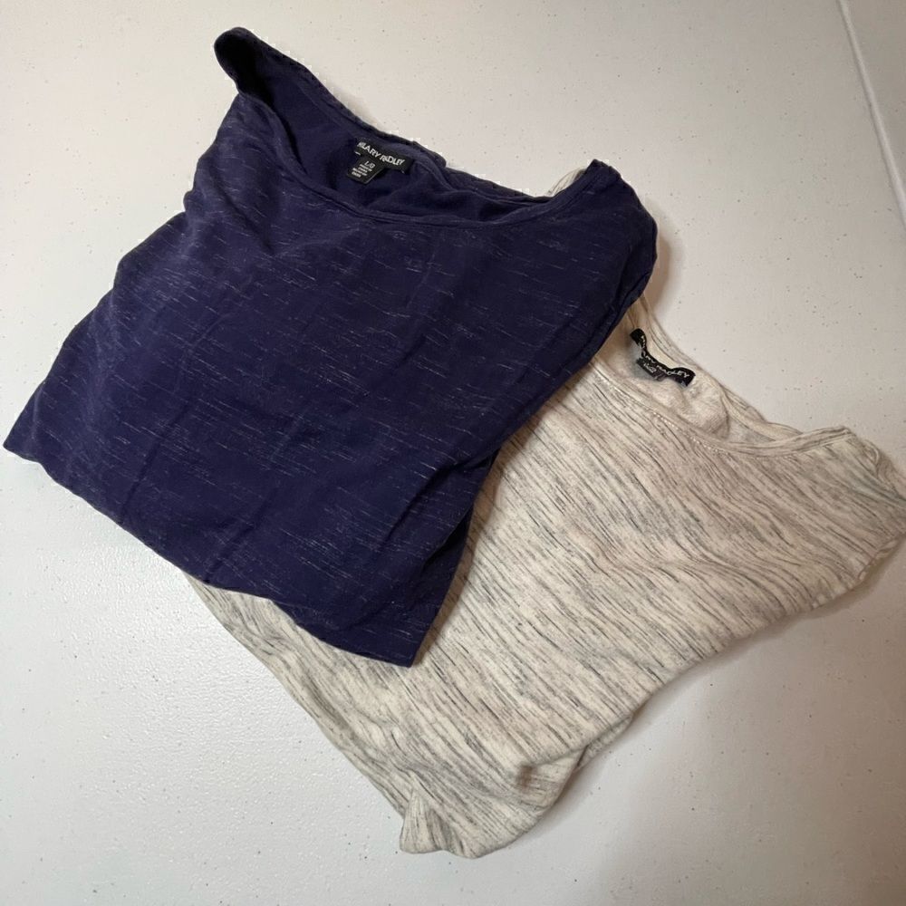 Two Hilary Radley long sleeve dresses. Blue and gray/White. Both Large